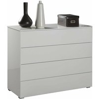 Kommode für Schlafzimmer in Weiß glänzend, Sideboard mit Metall Schubladenschienen -Kommode 4 Schubladen von COMPOSAD