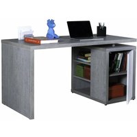 Schreibtisch für Büro und Schlafzimmer, mit Tür und 3 offenen Regalen 140 cm -Zement von COMPOSAD
