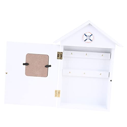 COMPUKAS 1stück Schlüsselaufbewahrungsbox Hausform Aus Holz Wandmontierte Schlüsseldisplay Mit Haken Mediterranes Für Flur Küche Und Eingangsbereich Segelboot-Design von COMPUKAS
