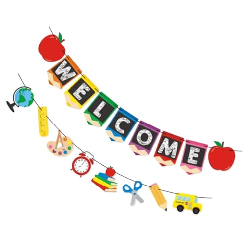 COMPUKAS 2 Stück Back To School Party Dekoration Willkommensbanner mit Buchstaben Wand Türhänger für Schulanfang Wiederverwendbare Schulflaggen für Klassenraumgestaltung von COMPUKAS