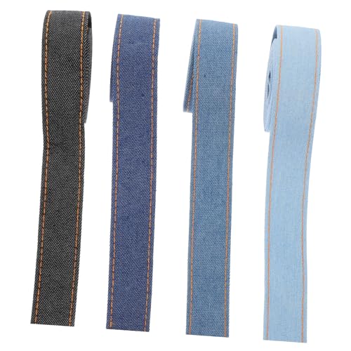 COMPUKAS 4 Rollen Denim Stoffband Je Farbe Gradienten Verpackungsband für Handgefertigte Schleifen Nähen und Basteln Strapazierfähiges Denim Dekorationsband für DIY Kreativprojekte von COMPUKAS