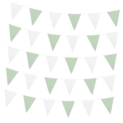 COMPUKAS 42 STK. Teiliges Wimpelkette Lange Dreiecksfahnen in Avocado Grün und Weiß Wiederverwendbare Hängende Dekoration für Kindergeburtstag Shower Party und Raumdeko von COMPUKAS