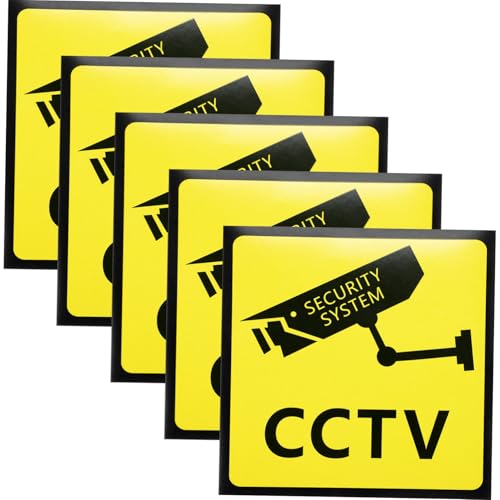 COMPUKAS 5 Stück Teiliges Cctv Warnschild Videoüberwachung Hinweis Aufkleber mit Klarem Druck für Privatgrundstück Wetterfest Selbstklebend Geeignet für Innen und Außenbereiche von COMPUKAS