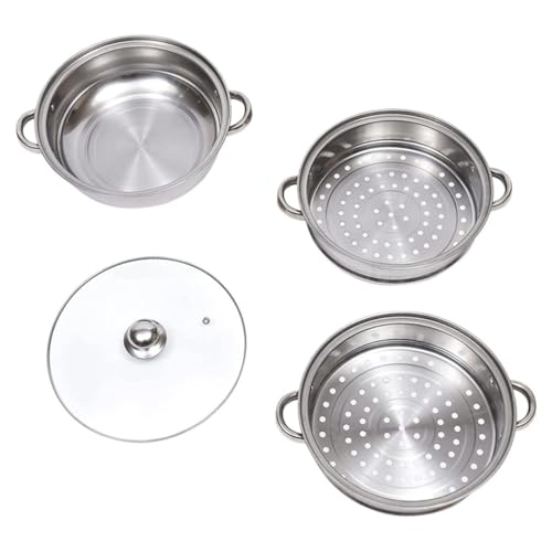 COMPUKAS Edelstahl Dampfgarer Topf Steamer Kochtopf mit Ergonomischen Griffen für Gemüse Fisch Meeresfrüchte und Fleisch Robustes Kochgeschirr zum Dampfgaren Vielseitiger Speisen von COMPUKAS