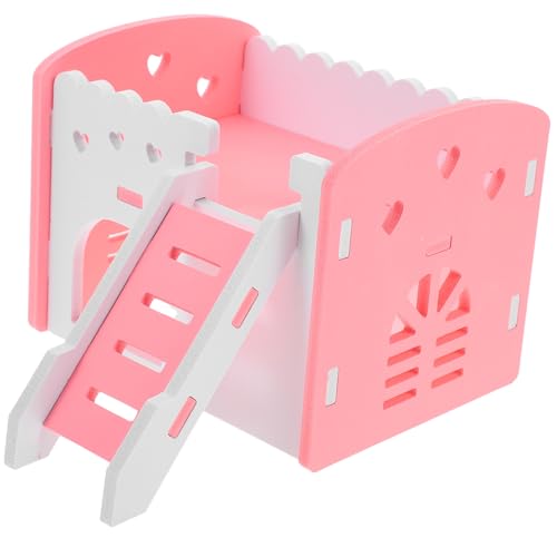 COMPUKAS Hamsterhaus Holz Hideaway Bunt Hamsterversteck mit Balkon Zweistöckig Robust Beißfest Dekoratives Kleintierhaus für Meerschweinchen Igel Ratten Zubehör von COMPUKAS