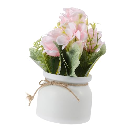 COMPUKAS Künstliche Rosen im Topf Realistische Bonsai Dekoration in Rosa Langlebige Simulation Zimmerpflanze für Wohn Bürodekoration Natürliche Optik Pflegeleicht von COMPUKAS