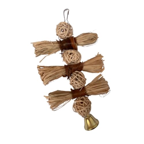 COMPUKAS Natürlicher Raffia Rattan Ball mit Klingel Kratzfestes Kauspielzeug für Papageien Wellensittiche Nymphensittiche und Kleine Vögel Platzsparend Hängend Robust und Langlebig von COMPUKAS