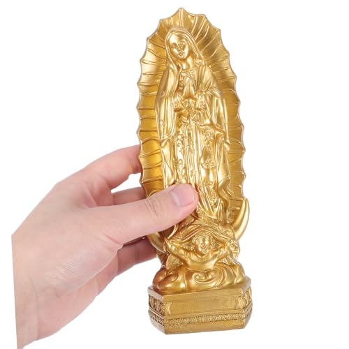 COMPUKAS Religiöse Resin Statue Jungfrau Skulptur Goldfarbenes Kunsthandwerk Dekofigur für Wohnzimmer Büro und Andachtsraum als Spirituelle Geschenkidee von COMPUKAS