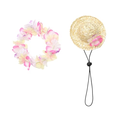 COMPUKAS Sommerliches Haustierkostüm Hawaii Party Hund Katze Strohhut Girlande Verstellbar Atmungsaktiv Hautfreundlich Schattenspendend für Fotoshootings und Sommerliche Outdoor-Partys von COMPUKAS