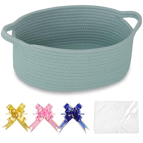 COMSE Kleiner gewebter Korb mit Geschenktüten und Bändern, Geschenkkorb leer, Kinderzimmer-Organizer, Aufbewahrung für Babyspielzeug, Baumwollseil, 30,5 x 20 x 13 cm, Hellgrün COMSE Kleiner gewebter Korb mit Geschenktüten und Bändern, Geschenkkorb leer, Kinderzimmer-Organizer, Aufbewahrung für Babyspielzeug, Baumwollseil, 30,5 x 20 x 13 cm, Hellgrün von COMSE