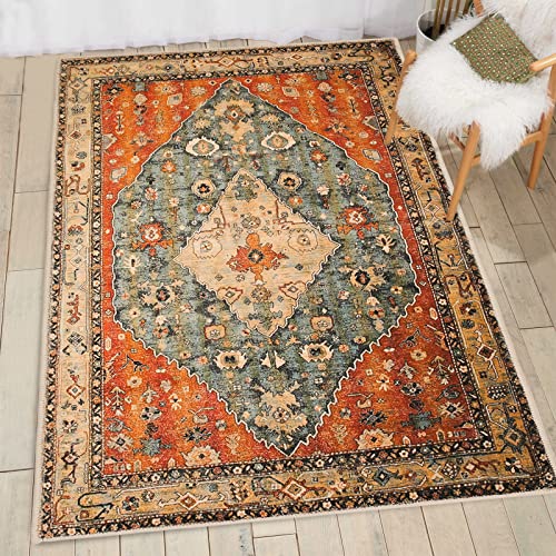 Boho-Teppich, 90 x 150 cm, maschinenwaschbar, Kunstwolle, große Teppiche, Used-Look, rutschfester Bodenteppich für Innenbereich, Schlafzimmer, Küche, Wohnzimmer von COMSLE