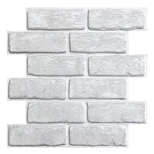 COMSTICKC 3D Wandpaneele Selbstklebend Steinoptik Weiß,10 Stück, Wandverkleidung Selbstklebend Steinoptik Backstein 3D PVC Wandpaneele für Innenwanddekoration,30x30 CM,Wasserdicht von COMSTICKC