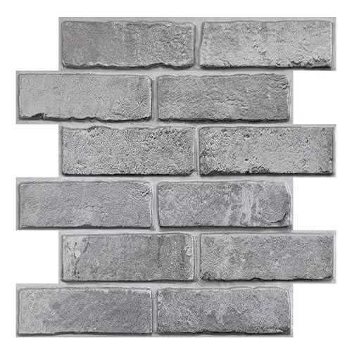 COMSTICKC 3D Wandpaneele Selbstklebend Steinoptik Grau, Hochwertige 3D Wandfliesen Ziegel, 10 Stück, Wandverkleidung Selbstklebend 3D PVC Wandpaneele für Innenwanddekoration,30x30 CM,Wasserdicht von COMSTICKC