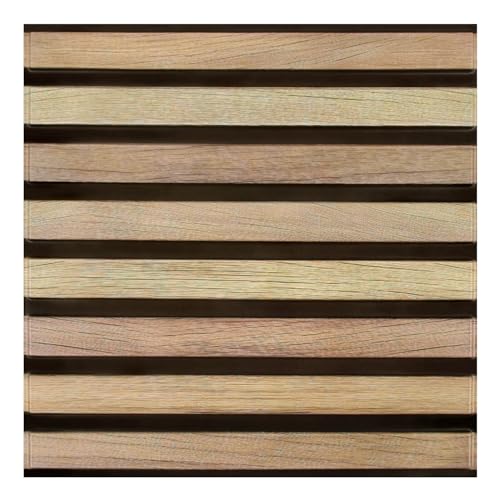 COMSTICKC 3D Wandpaneele Selbstklebend Holzoptik,10 Stück 30x30 cm, 3D Wandverkleidung Selbstklebend Holzoptik Tapete 3D PVC Wandpaneele für Innenwanddekoration, Dunkle Holzmaserung von COMSTICKC
