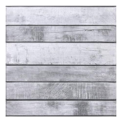 COMSTICKC 3D Wandpaneele Selbstklebend Holzoptik,10 Stück 30x30 cm, 3D Wandverkleidung Selbstklebend Holzoptik Tapete 3D PVC Wandpaneele für Innenwanddekoration,Retro Hellgrau von COMSTICKC