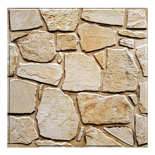 COMSTICKC 3D Wandpaneele Selbstklebend Steinoptik Braun,10 Stück 30x30 cm, 3D Wandverkleidung Selbstklebend Backstein Tapete 3D PVC Wandpaneele Innenwanddekoration, Wasserdicht von COMSTICKC