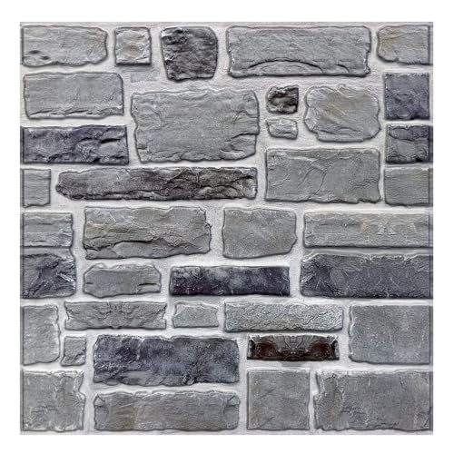 COMSTICKC 3D Wandpaneele Selbstklebend Steinoptik Grau,10 Stück 30x30 cm, 3D Wandverkleidung Selbstklebend Backstein Tapete 3D PVC Wandpaneele Innenwanddekoration, Wasserdicht von COMSTICKC