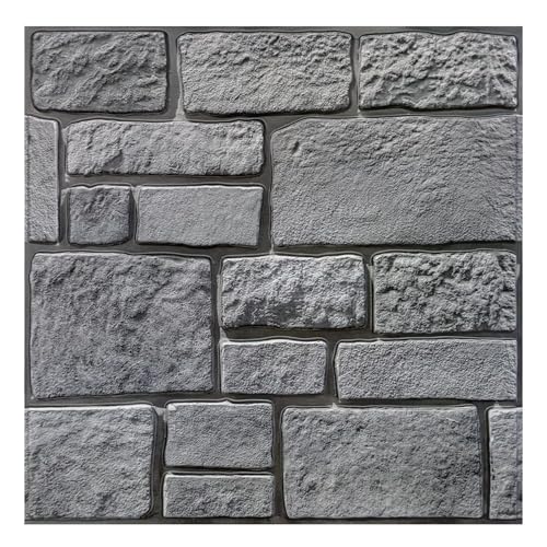 COMSTICKC 3D Wandpaneele Selbstklebend Steinoptik,10 Stück Wandverkleidung Selbstklebend Steinoptik PVC 3D Wandpaneele, 30x 30cm, 3D Wall Panel für Wohnzimmer, Schlafzimmer ﻿ (Dunkelgrau - 1) von COMSTICKC