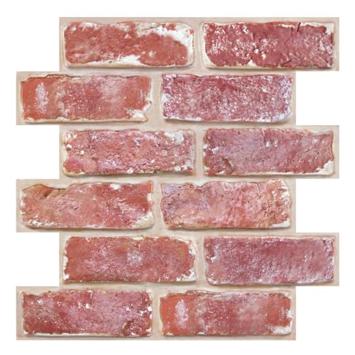 COMSTICKC 3D Wandpaneele Selbstklebend, Hochwertige 3D Wandfliesen Ziegel Rot, 10 Stück, Wandverkleidung Selbstklebend Steinoptik Backstein 3D PVC Wandpaneele für Innenwanddekoration,30x30 CM von COMSTICKC