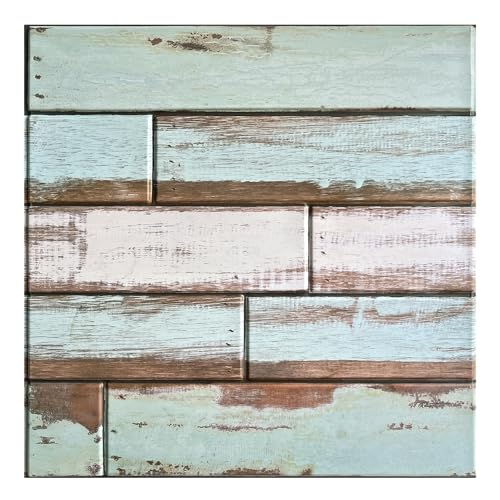 COMSTICKC 3D Wandpaneele Selbstklebend Holzoptik, Retro Grün, 10 Stück 30x30 cm, 3D Wandverkleidung Selbstklebend Holzoptik Tapete 3D PVC Wandpaneele für Innenwanddekoration von COMSTICKC
