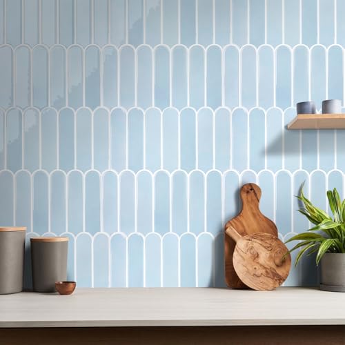 COMSTICKC Dicker Klebefliesen Küche Blau, 10 Stück, 3D Fliesenaufkleber Selbstklebend Fliesen 3d Wandpaneele Wandfliesen Küchenfliesen Selbstklebend Küchenrückwand Bad, 30,5 × 30,5 cm von COMSTICKC