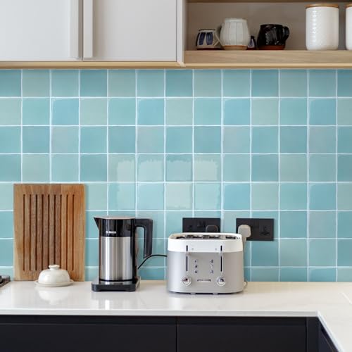 COMSTICKC Klebefliesen Fliesenaufkleber Küche Bad, Dicke 3D Klebefliesen Küche Blau Vinyl Metro Fliesen Selbstklebend Küchenrückwand - Wandfliesen Küchenfolie Klebefolie (30,5x30,5cm, 10 Stück) von COMSTICKC