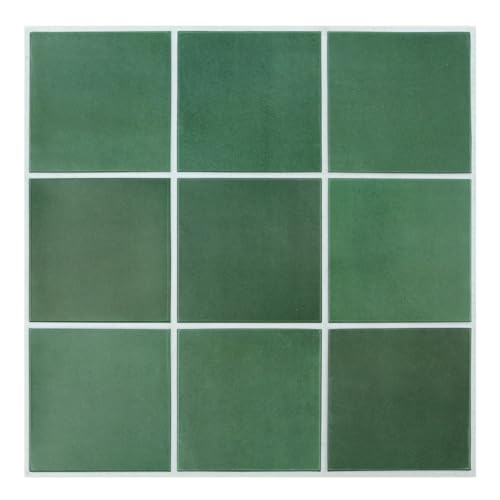 COMSTICKC Klebefliesen Küche, Matt Grasgrün PVC Quadrat, 10 Stück, 3D Fliesenaufkleber Fliesen Selbstklebend Wandfliesen Küchenfliesen Selbstklebend Küchenrückwand Bad, 30× 30 cm von COMSTICKC