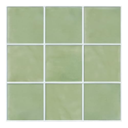 COMSTICKC Klebefliesen Küche, Matt Salbei Grün PVC Quadrat, 10 Stück, 3D Fliesenaufkleber Fliesen Selbstklebend Wandfliesen Küchenfliesen Selbstklebend Küchenrückwand Bad, 30× 30 cm von COMSTICKC