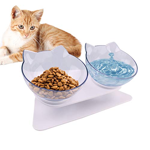 Katzennapf Erhöht für Kätzchen 15° Neigung Futternapf Katze Anti-Erbrechen Katzenschüssel mit Ständer Transparente Kunststoff Doppel Fressnapf für Katzen Und Kleine Hunde von COMTERVI