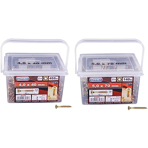 Connex Universalschrauben 4,0 x 40 mm - 455 Stück im Set - Senkkopf - B30192 & Connex Universalschrauben 5,0 x 70 mm - 160 Stück im Set - Senkkopf - TX-Antrieb / B30195 von CON:P