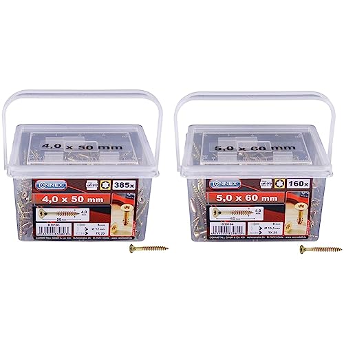 Connex Universalschrauben 4,0 x 50 mm - 385 Stück im Set B30193 & Connex Universalschrauben 5,0 x 60 mm - 195 Stück im Set - Senkkopf - TX-Antrieb - Teilgewinde - B30194 von CON:P
