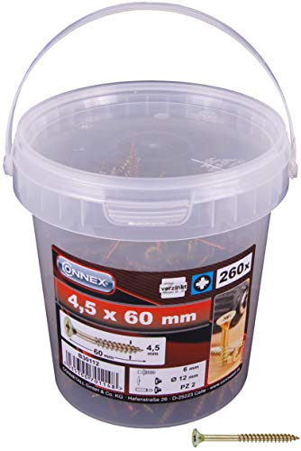 Connex Universalschrauben 4,5 x 60 mm - 260 Stück im Set - Senkkopf - PZ Pozidriv-Antrieb - Teilgewinde - Gelb verzinkt / Schrauben-Set / Schrauben-Eimer / B30112 Connex Universalschrauben 4,5 x 60 mm - 260 Stück im Set - Senkkopf - PZ Pozidriv-Antrieb - Teilgewinde - Gelb verzinkt / Schrauben-Set / Schrauben-Eimer / B30112 von Connex