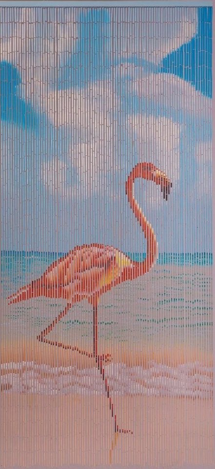 CONACORD Türvorhang Decona Flamingo Dekovorhang bunt, Ösen, halbtransparent, 90 x 200 cm, Bambus - blickdicht dank hoher Stranganzahl von CONACORD