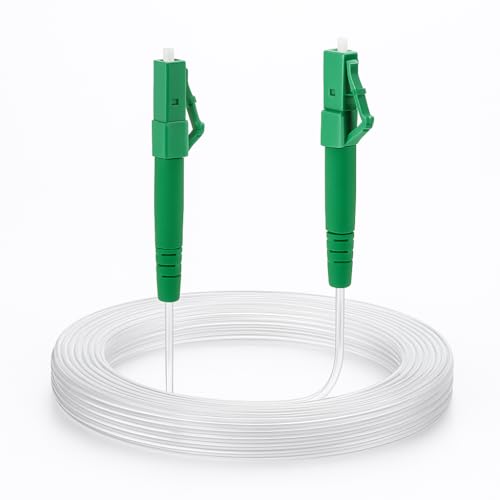 CONBIC® 10m Glasfaserkabel LC/APC 8° zu LC/APC 8° Transparent/Unsichtbar, LWL Simplex, OS2 Patchkabel, 9/125μm, FTTH Lichtwellenleiter, G.657.A2, ultradünn & flexibel – inkl. Verlängerungsadapter von CONBIC