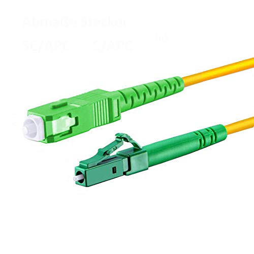 CONBIC® LWL Glasfaser-Kabel – 11m OS2 gelb, SC/APC auf LC/APC 8° Stecker, Simplex 9/125 Patchkabel – Lichtwellenleiter 11 Meter G.657.A2 von CONBIC