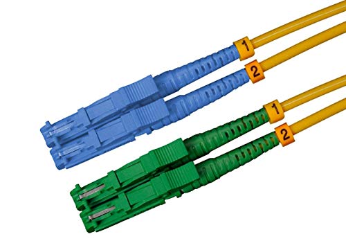 CONBIC LWL Glasfaser-Kabel – 1m OS2 gelb, E2000/UPC auf E2000/APC Stecker, Duplex 9/125 Patchkabel – Lichtwellenleiter 1 Meter von CONBIC