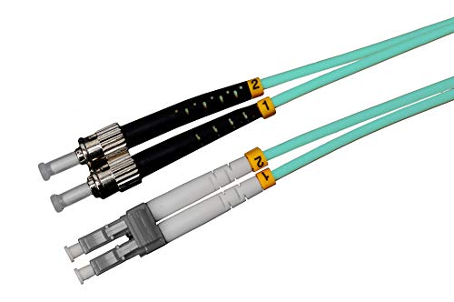 CONBIC LWL Glasfaser-Kabel – 5m OM3 LC auf ST Stecker, Duplex 50/125 Patchkabel – Lichtwellenleiter aqua 5 Meter von CONBIC
