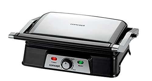 CONCEPT Hausgeräte GE2005 Elektrischer Edelstahl Kontaktgrill für BBQ, Teflon Antihaftfläche, 240 V, 1500 W, silber von Concept