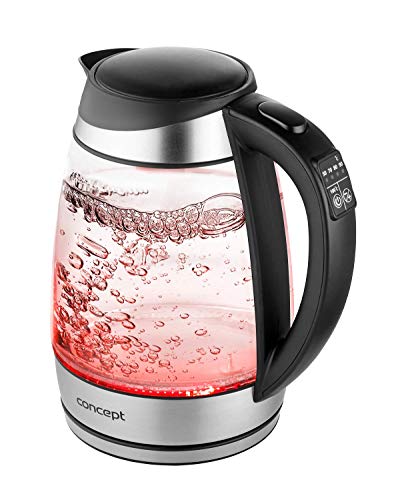 CONCEPT Hausgeräte RK4120 Wasserkocher RK4130 mit 1,7 Liter Fassungsvermögen, mit Filter, mit Temperatureinstellung, Keep WARM, 2200, 1.7 liters, Glas/Edelstahl/Schwarz von Concept