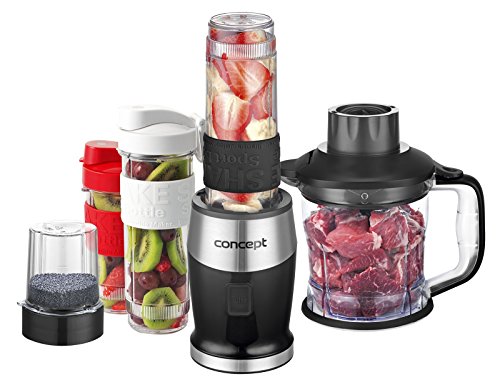 CONCEPT Hausgeräte SM3390 Smoothie Mixer Fresh and Nutri, 1200 ml Zerkleinerer, 3 Tritan-Trinkflaschen, 700 W, schwarz [Energieklasse a] von Concept