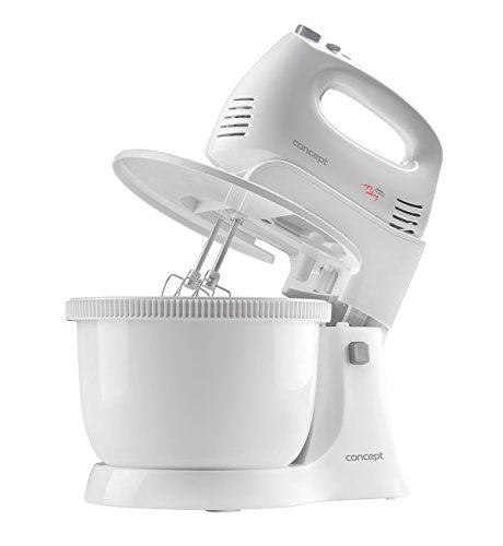 CONCEPT Hausgeräte SR3140 Food Preparation Küchenmaschine, Handrührer set: Rührständer, Kunststoff-Schüssel, lange schneebesen, knethaken, 300 W, 5 geschwindigkeitsstufen, ergonomisches design, Weiß von Concept