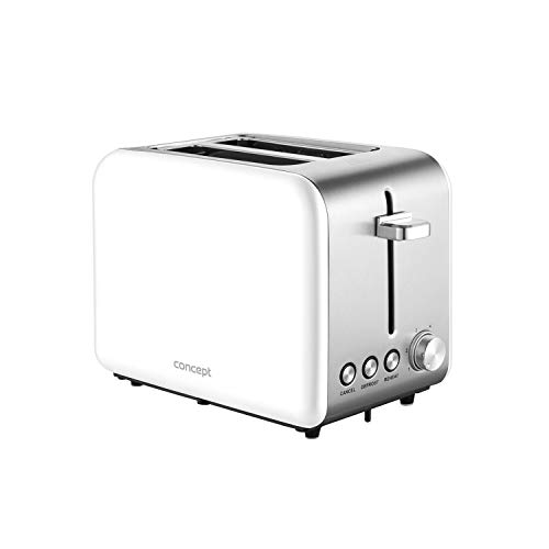 CONCEPT Hausgeräte TE2051 Edelstahl Toaster mit Breitem Schlitz 36mm 2 Röstkammern Elektronischer Timer 950W Matt (Weiß) von Concept