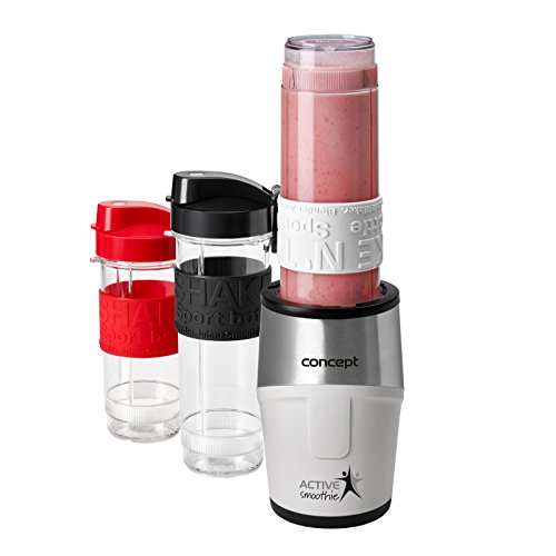 CONCEPT Hausgeräte sm3380 Smoothie Maker "Active-Smoothie" mit 3 Trinkflaschen, 500 W, weiß von Concept