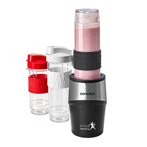 CONCEPT Hausgeräte sm3385 Smoothie Maker "Active-Smoothie" mit 3 Trinkflaschen, 500 W, schwarz von Concept