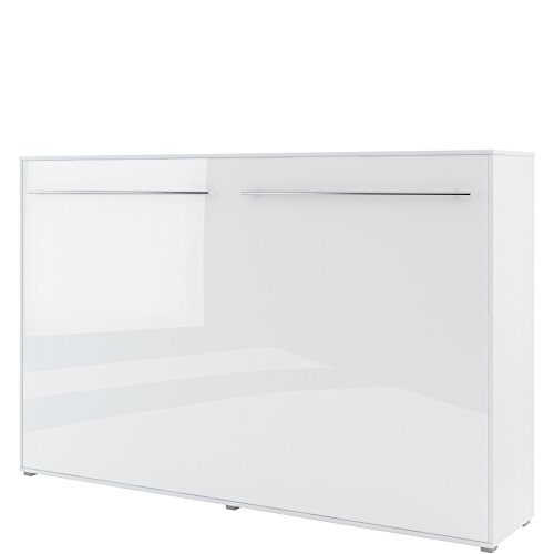 Schrankbett Concept PRO Horizontal, Wandklappbett, Bettschrank, Wandbett, Schrank mit integriertem Klappbett, Funktionsbett (120 x 200 cm, Weiß/Weiß Hochglanz, Horizontal) von CONCEPT PRO moebel24_pl