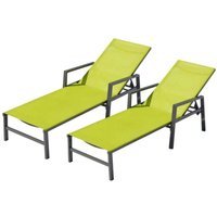 2er Set Liegestühle aus Aluminium, dunkelgrau und grün bari von CONCEPT-USINE