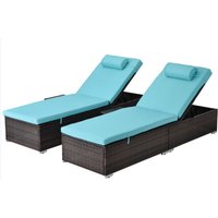 2er-Set Sonnenliegen mit blauen Kissen aus geflochtenem Harz mit Seitenablage übersetzt PUNTA CANA 2er-Set Sonnenliegen mit blauen Kissen aus geflochtenem Harz mit Seitenablage übersetzt PUNTA CANA von CONCEPT-USINE