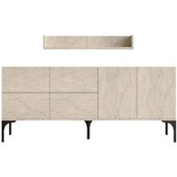 Buffet effet travertin 180 cm 6 Türen und Regal AURA von CONCEPT-USINE