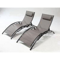 2er Set stapelbare und verstellbare Liegestühle aus Alu grau/schwarz bahia von CONCEPT-USINE
