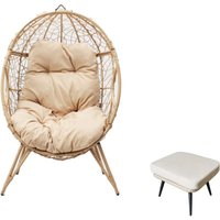 Outdoor-Set: Hängesessel mit Rattan-Effekt und Fußstütze mit Kissen in beige JANE von CONCEPT-USINE